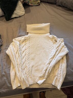 Madewell Cream Cable-Knit Turtleneck Sweater